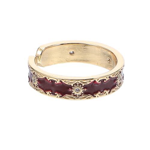 BESTYASH Einstellbarer Damenring Mit Emailleblumen-design Im Chinesischen Stil Offener Fingerhals Mit Roten Zirkonia-kristallen Verspieltes Schmuckstück Für Alltag Und Hochzeit von BESTYASH