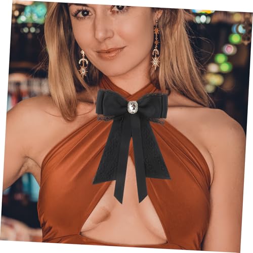 BESTYASH Elegante Schwarze Spitzenbrosche Damen Schleife mit Strasssteinen Leichter Ansteckpin Modische Kragenbrosche für Blusen Hemden Festliche Anlässe Wie Geburtstag und Party von BESTYASH