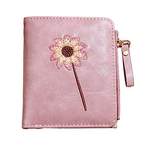 BESTYASH Flower Pattern Damen Geldbörse Faltbare Pu Münztasche Mit Reißverschluss Kompakte Brieftasche Für Karten Cash Und Kleingeld von BESTYASH