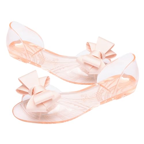 BESTYASH Flache Jelly-schuhe, Modische Sandalen mit Fischmaul Und Schleife, Kreative Sommer-/strandschuhe für Damen (beige, 35 Yards, 5, 5 Us, 3 Uk, 36 Eu, 8, 84, 25 Zoll) von BESTYASH