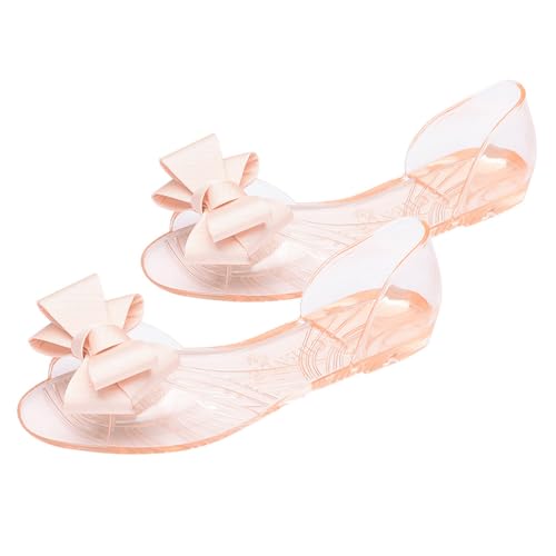 BESTYASH Flache Jelly-schuhe, Modische Sandalen mit Fischmaul Und Schleife, Kreative Sommer-/strandschuhe für Damen (beige 39 Yards 7,5 Us, 5 Uk, 38,5 Eu, 9,6285 Zoll) von BESTYASH