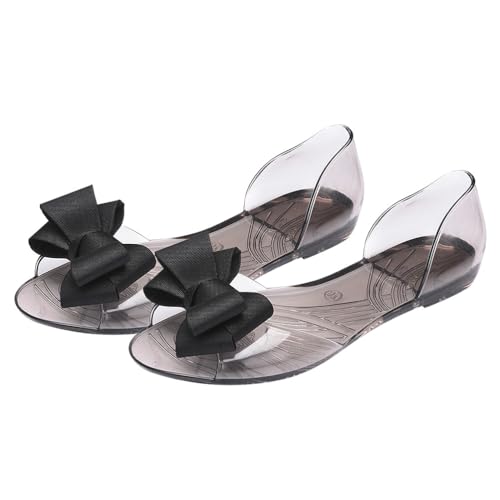 BESTYASH Flache Jelly-schuhe, Modische Sandalen mit Fischmaul Und Schleife, Kreative Sommer-/strandschuhe für Damen (schwarz, 37 Yards, 6,5 Us, 4 Uk, 37,5 Eu, 9,23 55 Zoll) von BESTYASH