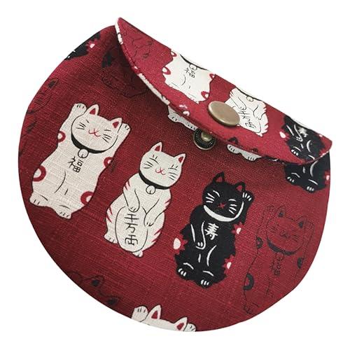 BESTYASH Geldbörse Lucky Cat Beutel Zum Organisieren Von Handtasche Outdoor-schlüsseltasche Tragbare Wechseltasche Mädchen Tasche Portemonnaie Rot Bettwäsche Aus Baumwolle von BESTYASH