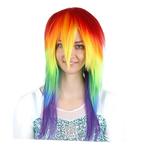 BESTYASH Gradient Color Cosplay Wig Lange Farbenfrohe Perücke Für Tanzpartys Und Bühnenaufführungen Hitzebeständigem Material Für Kreative Kostüme von BESTYASH