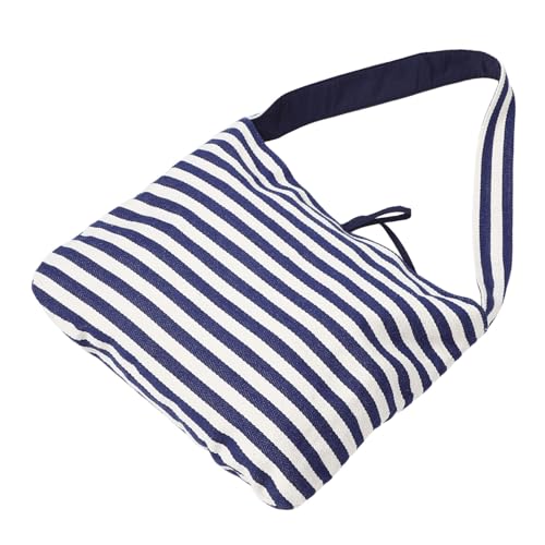 BESTYASH Große Gestreifte Umhängetasche Damen Schultertasche Doppelseitig Tragbar Hoher Fassungsvermögen Robuste Canvas Einkaufstasche für Markt Alltag Strand und Reisen von BESTYASH