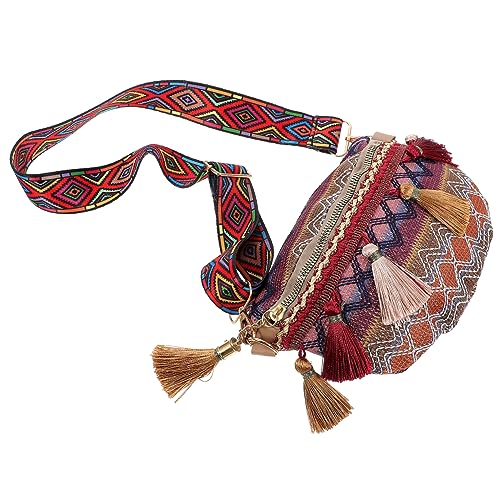 BESTYASH Damen Ethno Stil Brusttasche mit Breitem Schultergurt Quaste Langlebiges Polyester Kleine Umhängetasche für Freizeit für Reisen und Einkaufen von BESTYASH