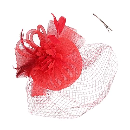 BESTYASH Haarbänder Haarnadelhut Hut Frauen Uv Zu Hochzeitshaarschmuck Für Frauen Cocktail-kopfbedeckungen Teepartyhut Für Tea-party-hüte Damen Mit Rot Kunstfedern von BESTYASH