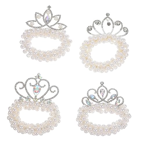 BESTYASH 4stücke Haargummi Mit Perlen Und Krone-verzierung Elastische Haarspangen Für Mädchen Und Frauen Geeignet Für Dichtes Und Lockiges Haar Haarzubehör von BESTYASH