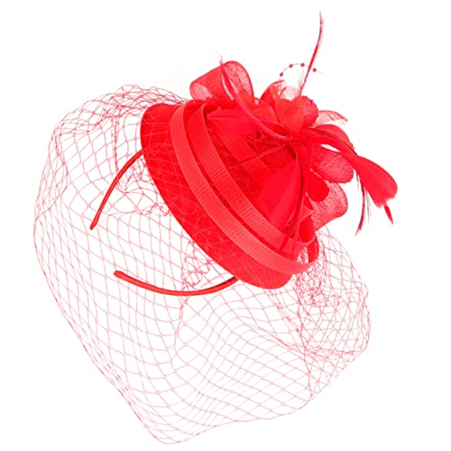 BESTYASH Haarklammern Erwachsene Stirnband Haarzubehör Hutclip Hut für Frauen haarschmuck Kopfschmuck für die Braut Fascinator-Kopfbedeckung Fascinator Hut Kopfbedeckung Kunstfeder rot von BESTYASH