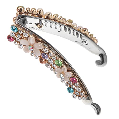 BESTYASH Haarspange mit Strass dünn Banane groß Haarbarrette niedliche Haaraccessoires Haarstylingzubehör Pferdeschwanz-Clip Haarspangen für Damen Haarzubehör für Mädchen Metall Weiß von BESTYASH