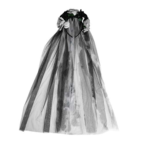 BESTYASH Halloween Blumenkranz Haarreif mit Schleier für Karneval und Partys Dekoratives Stirnband mit Langen Blutbespritzten Schleier von BESTYASH