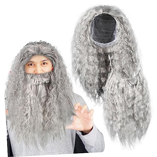BESTYASH Halloween Cosplay Wig Beard Set Graue Perücke mit für Kostümparty Langlebiges und Bequemes Accessoire Hochwertigem Pet für Erwachsene und Fotografie von BESTYASH