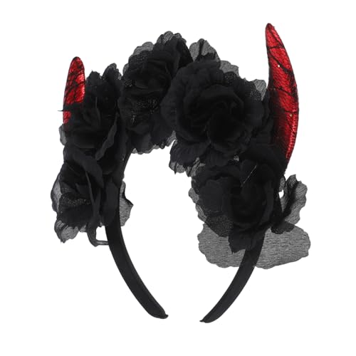 BESTYASH Halloween Horn Stirnband Blume Haarband Ornament Teufelshorn Haarreifen Party Deko Kopfbedeckung Accessoire von BESTYASH