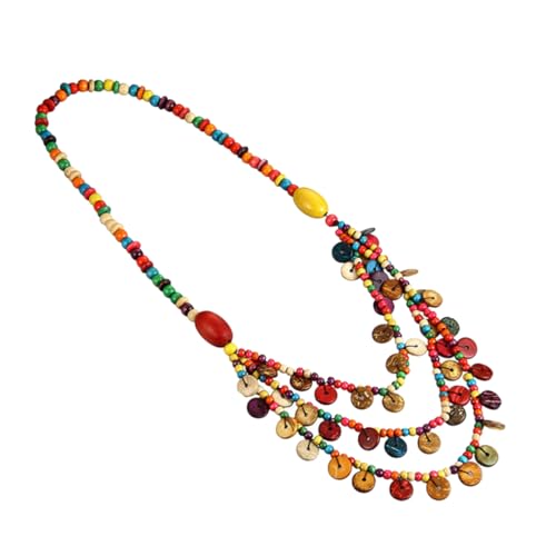 BESTYASH Halskette Damen Im Ethno-stil Webkette Mit Kokosnussschalen Und Bunten Holzperlen Anhänger Für Party Urlaub Täglicher Gebrauch von BESTYASH