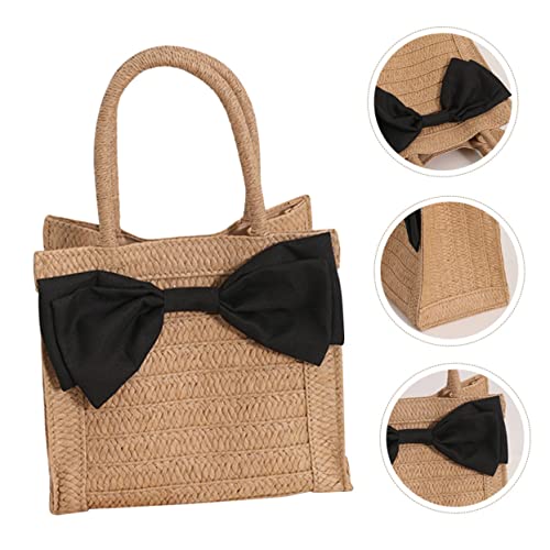 BESTYASH Handgewebte Strohtasche mit Schleifendekor Robuste Damen Strand und Einkaufstasche Vielseitig für Outdoor Shopping und Reisen Geflochtene Handtasche für Mädchen von BESTYASH