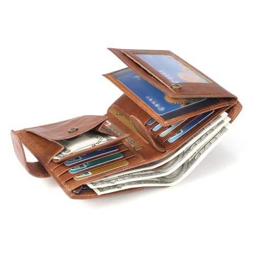 BESTYASH Herren Geldbörse aus Echtem Multifunktional mit RFID Schutz Vintage Wallet Vielseitiger Kartenhalter und Münzfach Schlankes Portemonnaie für Alltag und Besondere Anlässe Hellbraun von BESTYASH