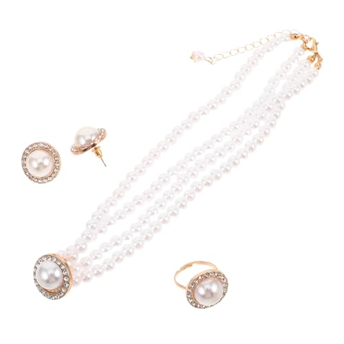 BESTYASH Imitation Perlen Schmuckset Damen Vintage Halskette Ohrringe Ring mit Strass Hochzeit Party Brautschmuck Leicht und Langlebig von BESTYASH