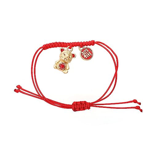 BESTYASH Jahr des Tigers Red Armband glücklich Armband Ring Handkette Reize Ring-Armband-Handkette Tiger Jahr Armreif rotes Seilarmband Tigerjahr rotes Seil Wachsseil von BESTYASH