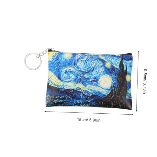 BESTYASH Kleine Damen Geldbörse PU Schlüsselanhänger Tasche mit Reißverschluss Ölbild Muster Münzfach Portemonnaie für Frauen und Studenten von BESTYASH