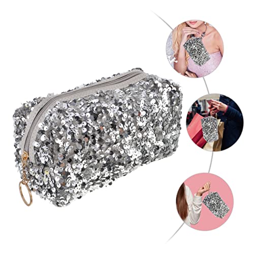 BESTYASH Kosmetiktasche Damen Große Tragbare Kulturbeutel mit Pailletten Quadratisch Reise Make Up Organizer Reißverschluss für Toilettenartikel von BESTYASH