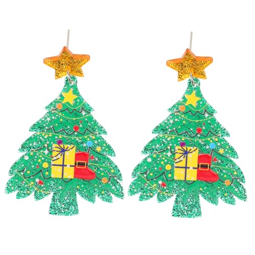 BESTYASH Kreative Acryl Weihnachtsbaum Ohrringe mit Stern Motiv Leichte Dangle Ohrhänger für Frauen Festliche Weihnachts Schmuck Grün für Party und Festtagsdekoration von BESTYASH