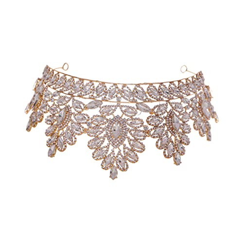 BESTYASH Kristallbesetzte Braut Tiara Haarschmuck Weißer Großer Haarreif für Hochzeit Party Prinzessin Kostüm Diadem mit Funkelnden Strasssteinen Festlicher Kopfschmuck von BESTYASH