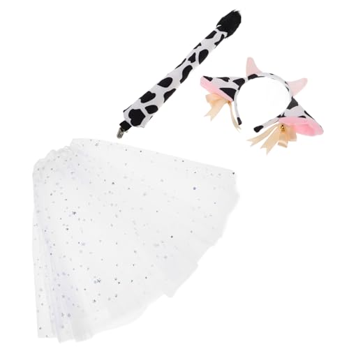 BESTYASH Kuhhorn Und Ohren Stirnband Mit Kuhmotiv Kuhohr-haarband Weißer Tutu-rock Für Mädchen Tierthemen-party-kostüm Cosplay-zubehör Mit Tierohren von BESTYASH