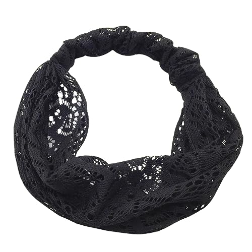 BESTYASH Schwarzes Damen-kopftuch Mit Spitzenmuster Atmungsaktives Stirnband Leicht Und Knitterfrei Für Sport Partys Und Tanzen von BESTYASH