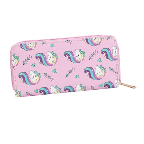BESTYASH Langes Damen Portemonnaie aus PU mit Einhorn Motiv Leichtes Waschbares Portemonnaie mit Reißverschluss und Vielen Fächern Cartoon Geldbörse für Mädchen Praktische und Langlebige von BESTYASH