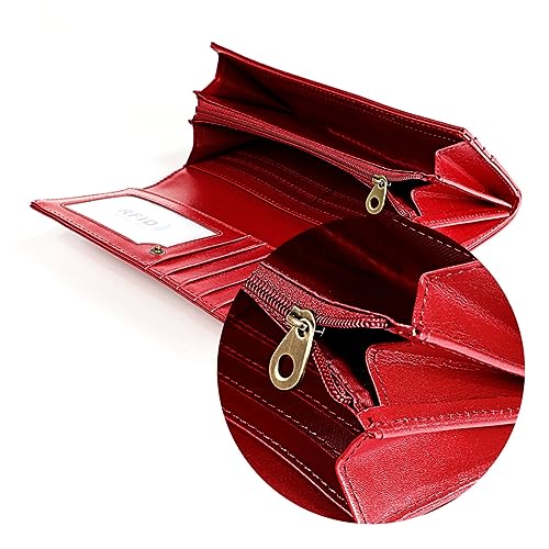 BESTYASH Leder Damen Geldbörse Lang Wallet Mit Großer Kapazität Multifunktionale Handtasche Für Täglichen Gebrauch Rot von BESTYASH