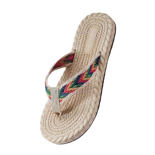 BESTYASH Leichte Damen Flip flops Imitation Strohboden Sommer Strandschuhe Flach Bequem Casual Sandalen für Jeans Shorts und Röcke von BESTYASH