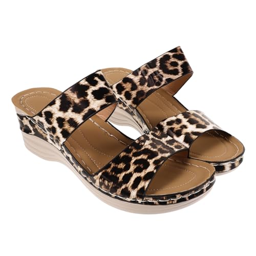 BESTYASH Leopard Keilsandalen Damen Sommer Plateau Sandaletten mit Rutschfester Sohle Bequemes Wedges Design Modische Casual Sandalen für Strand und Alltag von BESTYASH