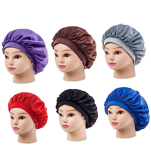 BESTYASH Luxuriöse Satin Schlafmütze Für Damen Mit Breitem Band Für Lange Haare Atmungsaktiv Und Komfortabel Pflege Mit Kokosnussöl 30cm Durchmesser in Blau von BESTYASH
