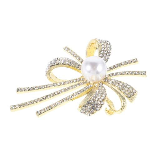 BESTYASH Luxuriöse Strass Brosche Damen mit Perlen Eleganter Schleifenknoten Anstecknadel für Kleid Schal Vielseitiger Modeschmuck für Party Hochzeit Hochwertige Verarbeitung Goldfarben von BESTYASH