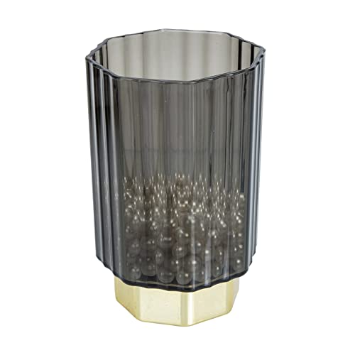 BESTYASH Makeup Pinselhalter mit Goldfarbenem Rand Transparenter Kosmetik Organizer für Pinsel Lippenstifte und Stifte Platzsparender Schminktisch Aufbewahrungsbecher Perlen von BESTYASH