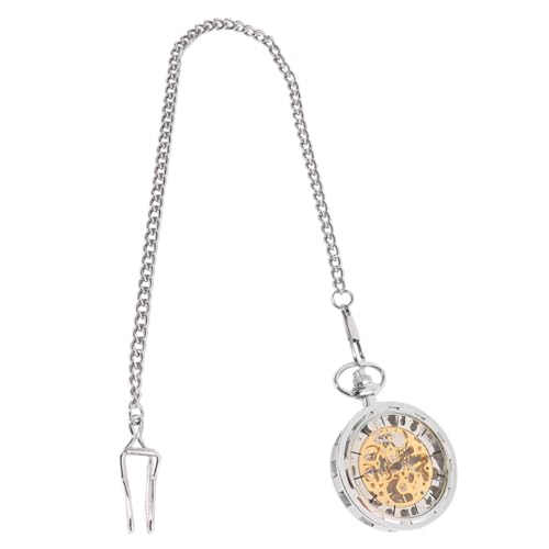 BESTYASH Mechanische Taschenuhr Herren Vintage Handaufzug Hohlraum Design Silber Legierung Kette Tragbar Retro Mode für Familie und Freunde von BESTYASH