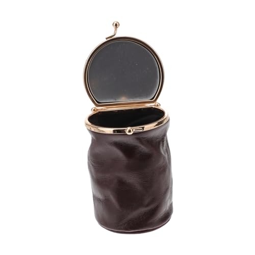 BESTYASH Mini Kosmetiktasche aus Echtem Leder mit Spiegel Kleine Lippenstift Tasche Kompakte Make Up Tasche für Damen Tragbar Retro Stil für Alltag Reisen Shopping und Büro von BESTYASH