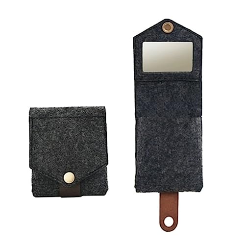 BESTYASH Mini Kosmetiktasche mit Spiegel Tragbare Lippenstift Aufbewahrungstasche aus Filz Dunkelgrau für Makeup und Kosmetik für Damen und Unterwegs von BESTYASH