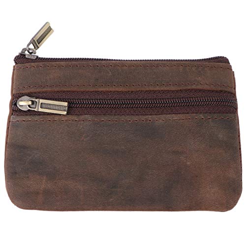 BESTYASH Mini Geldbörse Herren Multifunktionale Vintage Geldbörse Aus Echtem Reißverschluss Dunkelbraun Für Karten Münzen Und Schlüssel von BESTYASH