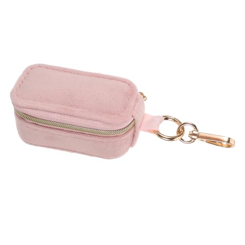 BESTYASH Mini Schmuckbox mit Schlüsselanhänger Tragbarer Samtweicher Schmuck Organizer Kompakte Reise Aufbewahrungsbox für Halsketten Ringe Ohrringe Rosa für Damen und Mädchen von BESTYASH