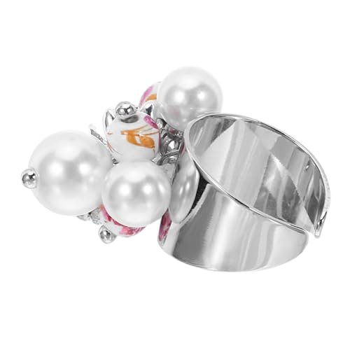 BESTYASH Minimalistischer Offener Fingerring mit Beweglichen Glasperlen und Perle Leichter Verstellbarer Ring für Damen Modisches Vielseitiges Schmuckaccessoire für Alltag Party und von BESTYASH