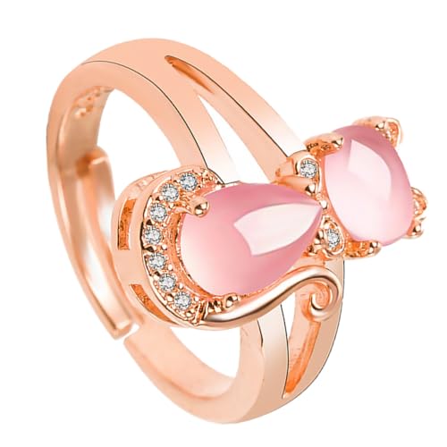 BESTYASH Modischer Damenring mit Katzenmotiv Strassbesetzter Offener Ring aus Hochwertigem Stylisches Finger accessoire in Roségold Geschenk für Geburtstag Party Alltag von BESTYASH