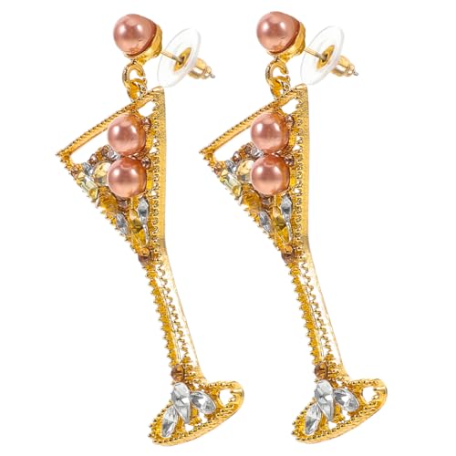 BESTYASH Weinglas Ohrringe Damen Strass Perlenohrringe 1 Paar Ohrhänger Weinglasform Goldene Ohrschmuck Imitationsperlen Leicht und Praktisch für Alltag Bankett Geburtstag von BESTYASH