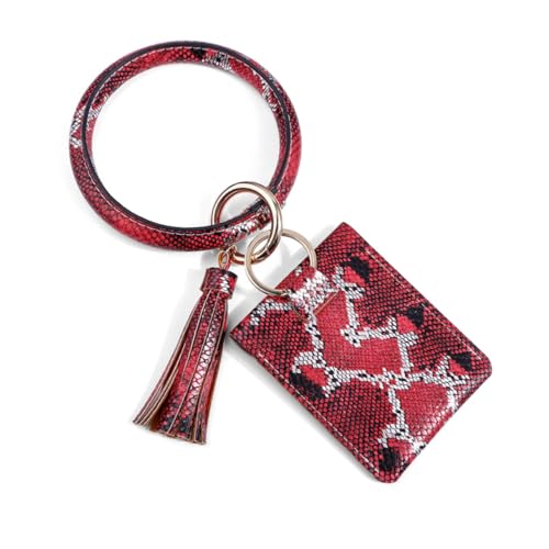 BESTYASH Pu-Leder Schlüsselanhänger Mit Großem Ring Und Snake Grain Design Inklusive Münzgeldbörse Für Karten Und Bargeld Rot von BESTYASH