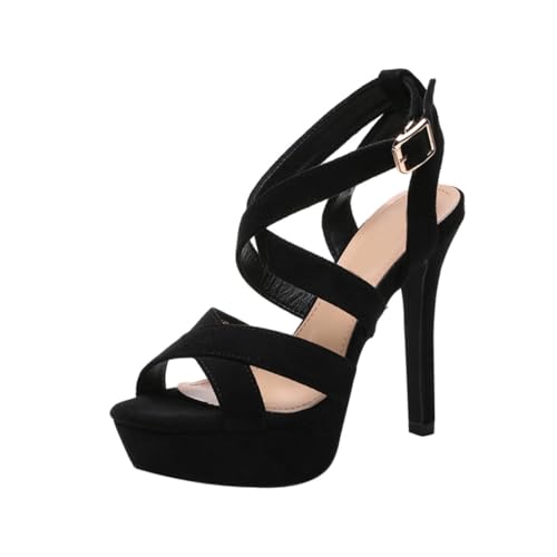 BESTYASH Peep toe High Heels Sandaletten Damen Sommer Hoher Absatz Schlanke Form Atmungsaktiv Rutschfest Komfortabel Schwarz von BESTYASH