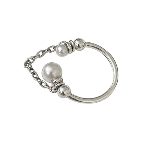 BESTYASH Perlenkette Offener Silberring Damen Verstellbarer Perlenring Leicht Elegant Charmantes Design Angenehm zu Tragen Geschenkidee für Valentinstag und Jubiläum Modischer Damenschmuck von BESTYASH