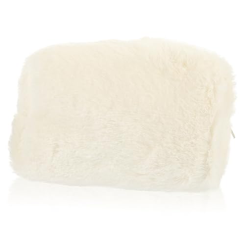 BESTYASH Plüsch Kosmetiktasche Weiß Tragbare Reisetasche mit Reißverschluss Weiche Schminktasche für Damen und Herren Multifunktionaler Kosmetik Organizer und Aufbewahrungsbeutel von BESTYASH