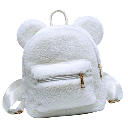 BESTYASH Plüsch Rucksack Mädchen Flauschiger Ohr Rucksack Winter Warm Großer Tagesrucksack Für Schule Freizeit Outdoor Reise von BESTYASH