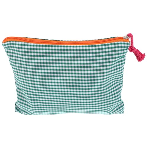 BESTYASH Kosmetiktasche Aus Baumwoll-leinen Für Reisen Tragbare Make-up Und Stiftetasche Vintage-Design Große Kapazität Für Damen Und Unterwegs Grünes Karomuster von BESTYASH