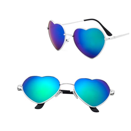 BESTYASH Retro Damen Sonnenbrille Herzförmig Dünner Metallrahmen Vintage Cupid Design Grüne Gläser Leicht UV Schutz für Alltag und Urlaub von BESTYASH